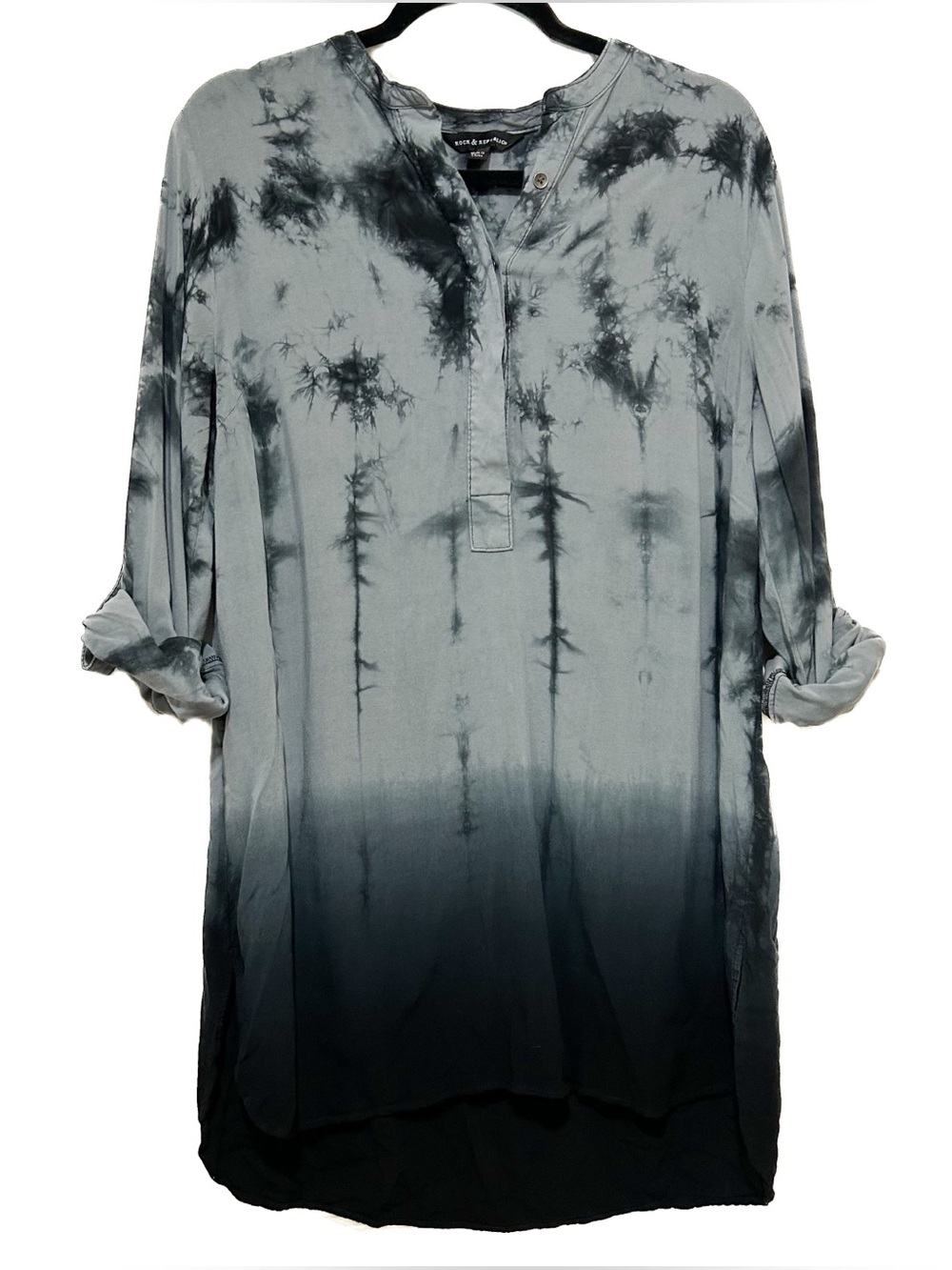 Rock & Republic Boho Tie Dye Popover High Low Longline Tunic Blouse Top Sz Lg